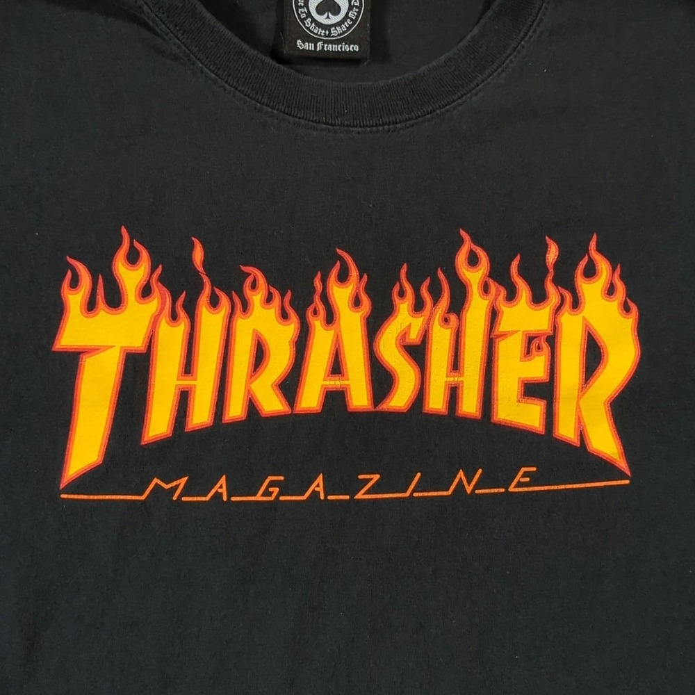 Thrasher Flame Logo T-Shirt Mens XL‎ Black Short Sleeve Spade Tag Skate Tee